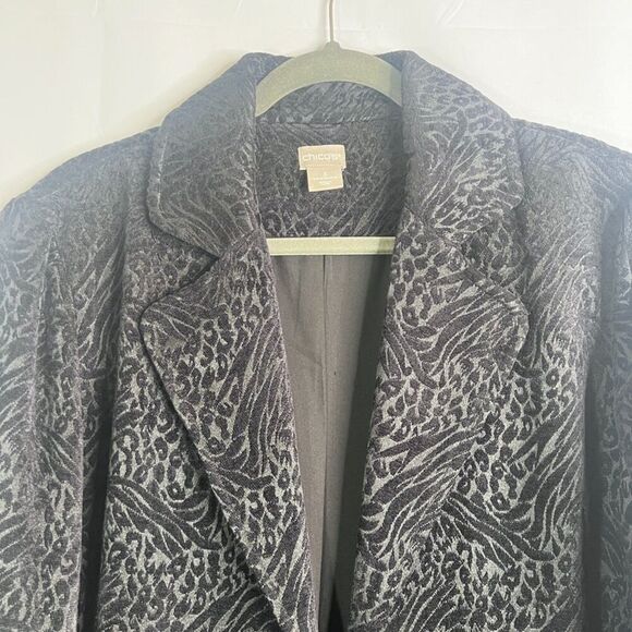 Chico's Black Velvet Jacquard Brocade Lined Duster Dressy Evening Jacket 3/LG - Picture 3 of 10